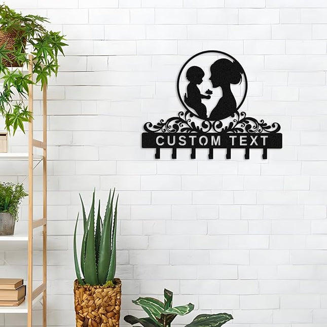 Nygu6Bja Personalized Key Holder Wall Mount,Custom Name Key Holder Wall Art,Mom and Kid Wall Decor,Gift for Mom Grandma,Mother's Day Gift