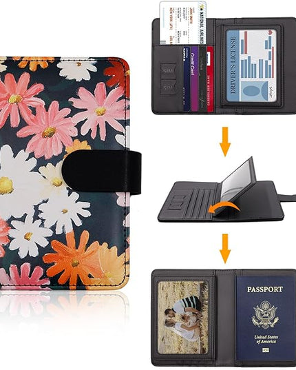 Melsbrinna Rfid Passport Holder for Travel women/Men, Cute Passport Wallet Rfid Blocking Card Slots, Rfid Passport Cover/CaseTravel Wallet, Passport Book Holder (1, Black1)