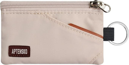RFID Travel Wallet with Adjustable Lanyard-Zipper Small Wallet with ID Card Holder, Keychain for women&men-Minimalist Slim Waterproof Nylon case for ID, Cash, Key (Almond White)