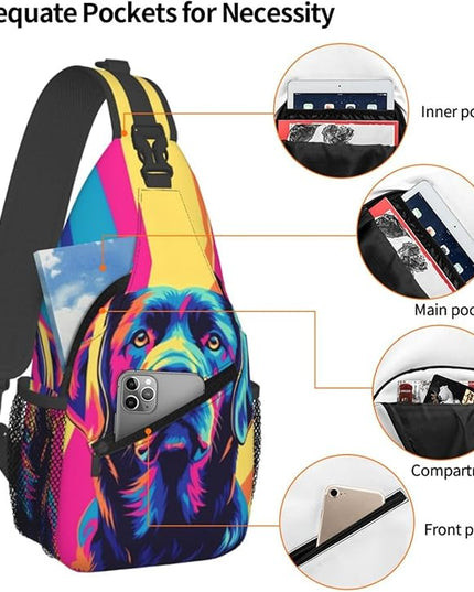 Animal Face Sling Bag Crossbody Bags Chest Bag Backpack for Travel Running and Hiking for Men Women Colorful Dog 1