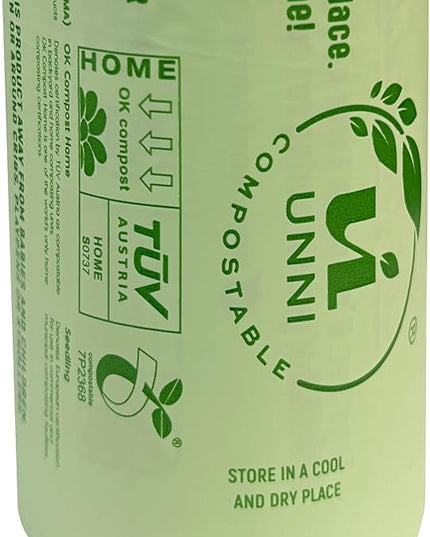 UNNI Compostable Trash Bags, 13 Gallon / 49.2 Liter, 50 Count, Extra Thick 0.9 Mil Tall Kitchen Food Scrap Bin Liners, Certified by BPI, CMA & OK compost HOME, Meets the ASTM D6400 Standard