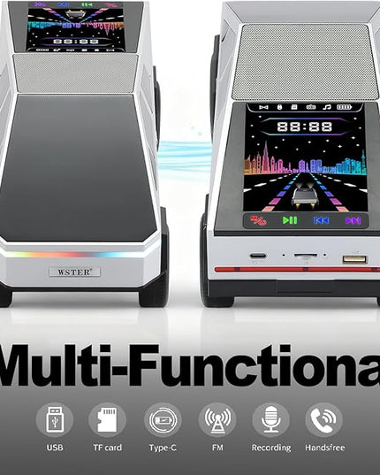 Futuristic Truck Model Bluetooth Replica Speaker with LED Display Screen – Considerate Gift for Car Design Fans & Audio Users, TWS Stereo, FM, USB/TF Playback, LED Headlights, Built-in Mic (Silver)