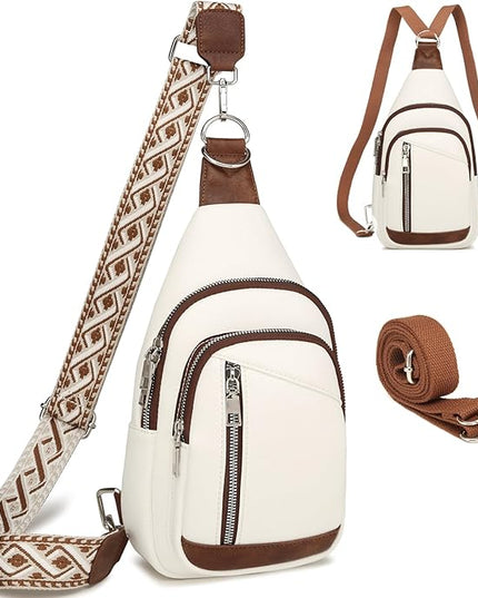Sling Bag Crossbody Backpack - 2 in 1 Leather Cross Body Bag Fanny Pack with 2 Removable Straps