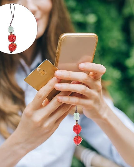 Beaded Strawberry Phone Charm Lanyard Cute Cellphone Chain Strap for Smartphones Cameras Key Fobs Wrist Hanging Accessory Easy to Install