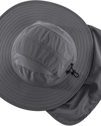 Home Prefer UPF 50+ Mens Wide Brim Fishing Hat with Neck Flap Sun Hat for Men Women Sun Protection Cap