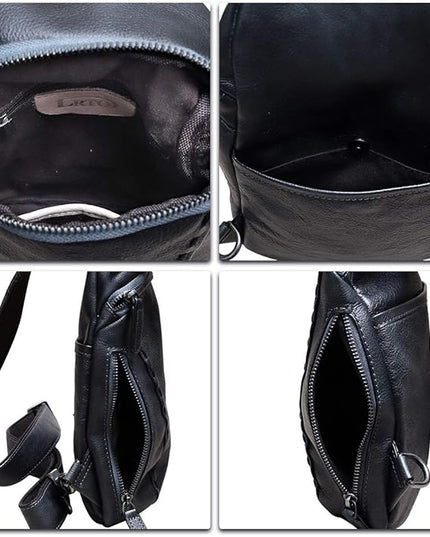 LRTO Genuine Leather Silng Bag for Women and Men Vintage Real Leather Sling Backpack Shoulder Crossbody Bag Chest Purse