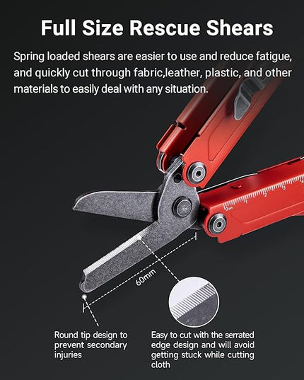 NEXTORCH PIONEER MT20 14-IN-1 Multi-tools Full-Size,Versatile Multi-tool Set with Scissors Needle Nose Pliers Pocket Clip Multi-tool (RED with Glass Breaker)