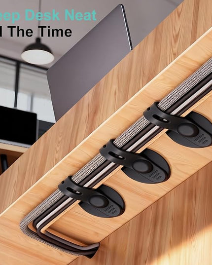 Cable Management Under Desk, 2026 New Upgraded Cord Organizer, Silicone Cable Ties Straps, Adjustable Wire Organizers for Cords, Self Adhesive Sticky-Back Cable Clips Hider Under Table, 12Pcs - Black