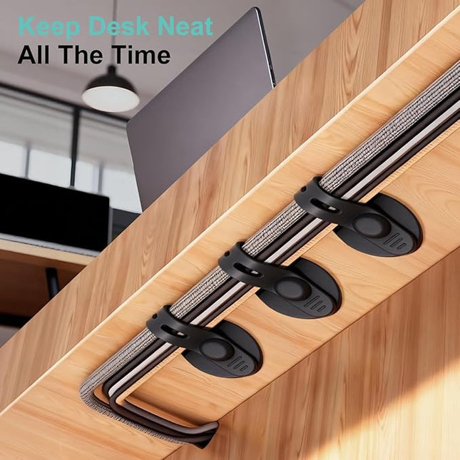 Cable Management Under Desk, 2026 New Upgraded Cord Organizer, Silicone Cable Ties Straps, Adjustable Wire Organizers for Cords, Self Adhesive Sticky-Back Cable Clips Hider Under Table, 12Pcs - Black