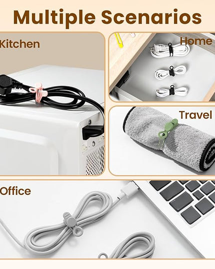 30 Pcs Silicone Cable Ties, Reusable Data Cable Organizer Wire Organizers for Office, Multipurpose Elastic Cord Wraps Cable Management for Charging Cord,Appliances,Home,Office,Kitchen,School,Travel