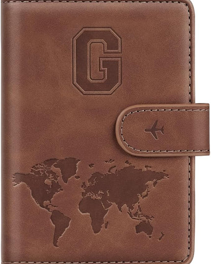 Passport Holder Wallet Cover Personalized Letter A-Z Travel Wallet RFID Blocking Passport Cover Wallet Case for Travel Passport Book Holders for Women and Men, Brown-G