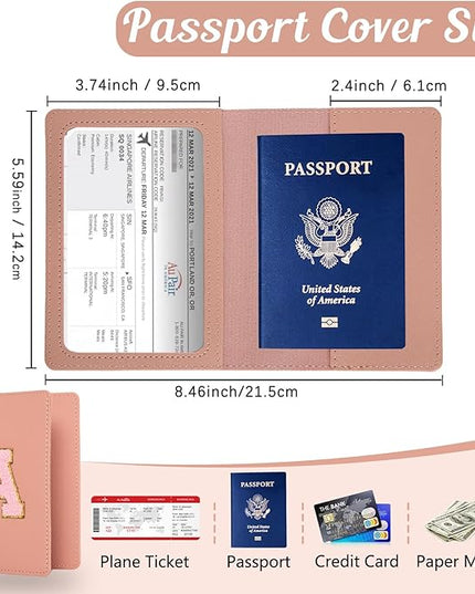 ULICO Initial Passport Cover and Luggage Tag Set,PU Leather Letter Passport Case Holder Travel Suitcase Tag, Personalized Travel Luggage Accessories Gifts for Women Kids Teenage Pink H