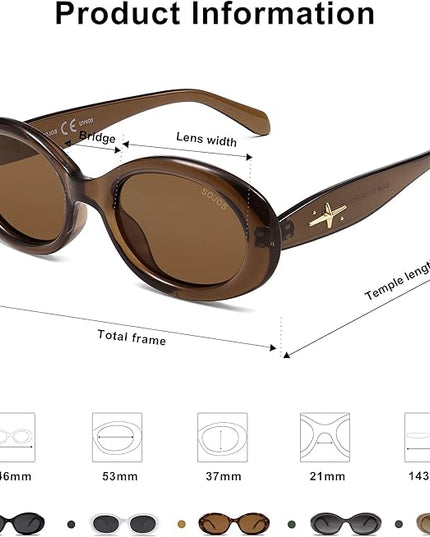 SOJOS Small Retro Oval Polarized Sunglasses for Women Men 90s Vintage UV400 Protection Tiny Sun Glasses SJ2286