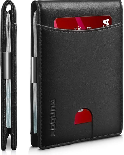 RUNBOX Slim Money Clip Wallets for Men RFID Blocking 11 Card Holder Minimalist Small Leather Bifold Men's Front Pocket Wallet Gift Box