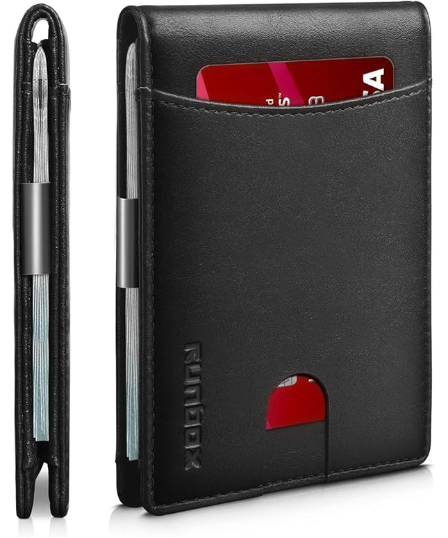 RUNBOX Slim Money Clip Wallets for Men RFID Blocking 11 Card Holder Minimalist Small Leather Bifold Men's Front Pocket Wallet Gift Box