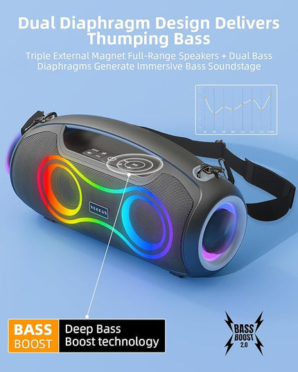 Portable Bluetooth Speaker Wireless, 180W Max Loud Waterproof Speakers, Bass Boost Boom Box for Party and Outdoor, w/2*Subwoofer, 2*Tweeter, DSP, IP65, 24H, TWS, TF, USB, AUX