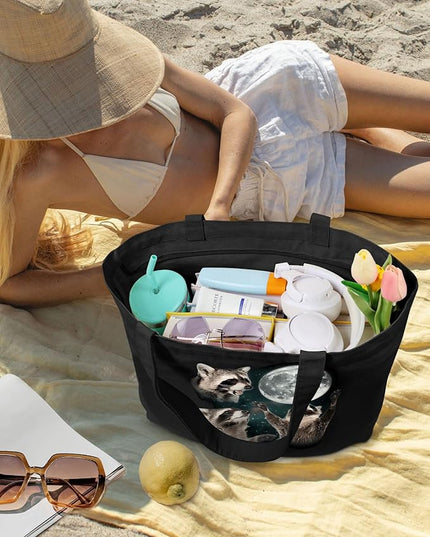 Large Tote Bag for Women - Canvas Tote Bag with Zipper Aesthetic Reusable Shoulder Bag for Gym, Travel, Work