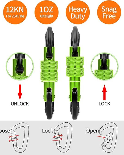 Carabiner Clips Heavy Duty 12kN (2697 lbs)-Lightweight Locking Carabiners for Camping, Hiking, Hammock, Dog Leash Harness, Outdoor and Gym etc, Keychains& Utility