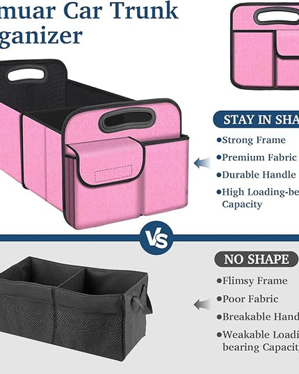 Femuar Car Trunk Organizer, Car Storage Organizer with Large Capacity Waterproof Collapsible Trunk Organizer for Car Suv/Jeep/Sedan (Pink, Standard)