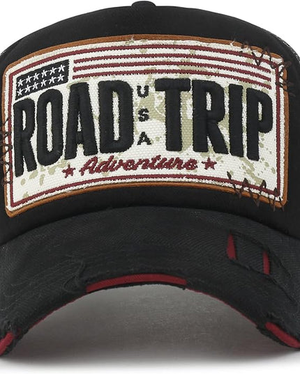 ililily Premium Road Trip Vintage Distressed Snapback Trucker Hat Baseball Cap