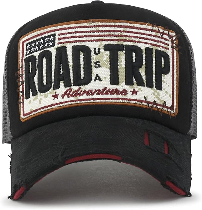 ililily Premium Road Trip Vintage Distressed Snapback Trucker Hat Baseball Cap