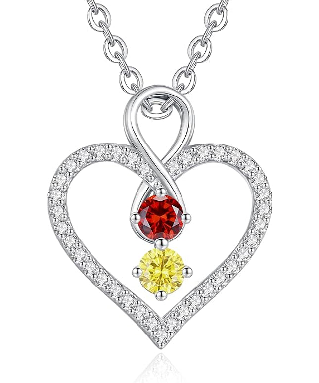 LOUISA SECRET Infinity Double Birthstone Necklace, 925 Sterling Silver Tiny Pendant Heart Necklace for Women Wife Her, Best Jewelry Gift Heart Jewelry Meaningful Gift for Valentine's Day, Christmas, Birthday Anniversary