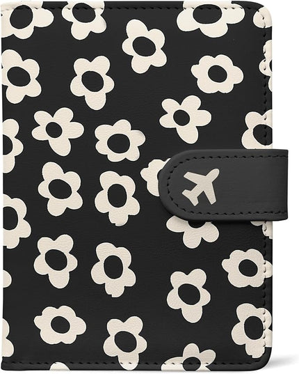 Passport Holder, Travel Wallet Cover with Pen Loop | Cute RFID Blocking Leather Case with Magnetic Closure for Travel Essentials-Flower