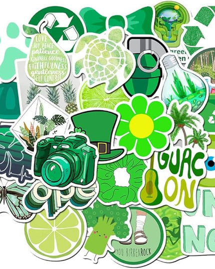 Girl's Colorful Aesthetic Stickers - Waterproof Cute Stickers 50 PCS for Water Bottle, Laptop, Phone - Teens & Kids (Green)