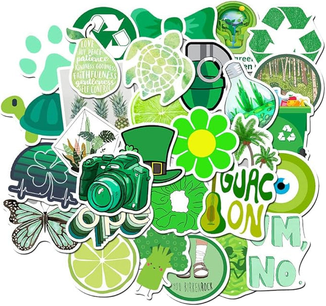Girl's Colorful Aesthetic Stickers - Waterproof Cute Stickers 50 PCS for Water Bottle, Laptop, Phone - Teens & Kids (Green)