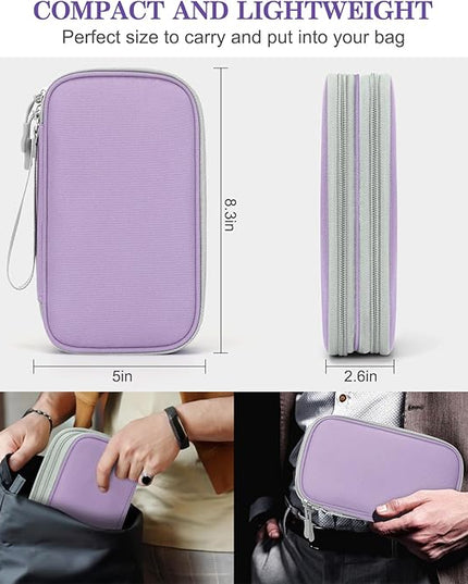 FYY Electronic Organizer, Travel Cable Organizer Bag Pouch Electronic Accessories Carry Case Portable Waterproof Double Layers Storage Bag for Cable, Charger, Phone, Medium Size, Light Purple