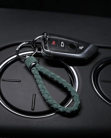 BETTERHUMZ Leather Key Fob Car Weave Keychain Ring Woven Strap Braided Key Chain for Alcantara Accessories