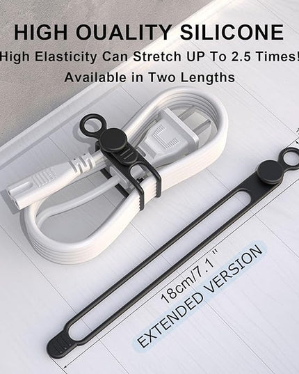 Silicone Cable Straps,10PCS 7.1"Cord Ties, Reusable Cable Ties，Travel Cord Organizer，Wire Organizer Ties for Kitchen,Home,School,Bundle Storage for Cables Etc（5 Colors）