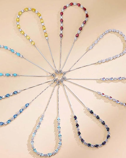 FANCIME Shine of Tears Birthstone Tennis bolo Bracelets Sterling Silver Tennis Bracelets Charm Fine Jewelry Birthday Gifts for Women Mom
