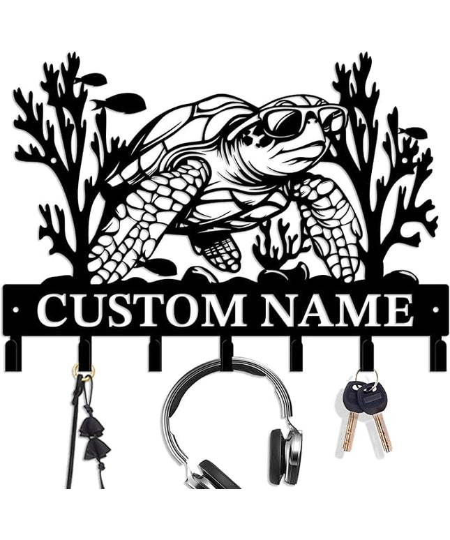 Casebrick Custom Sea Turtle Metal Wall Hooks,Key Holder-Personalized Iron Wall Decor for Keys, Coats & Home Organization (Black, Handmade,Decorative for Entryway, Beach,Bedroom,Office) (Style J)