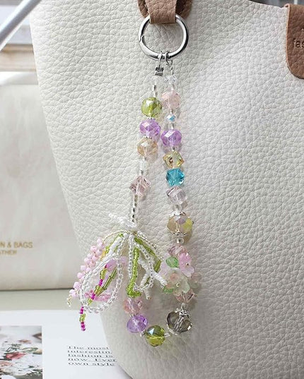 Phone Charm Wrist Strap with Diamond Inlay, Strawberry Bow & Crystal Flower Design for iPhone, Kindle, Camera, Pink Purple Green Key Wristlet, Lanyard for womens keychain wristlet