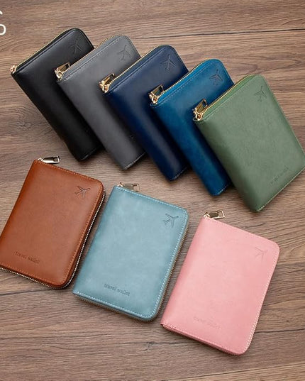 Passport Holder for Travel Women and Men RFID Passport Holder with Card Slots Holder Passport Case Passport cover Passport Wallet Travel Essentials and Accessories (Short Zipper, SZ-Blue)