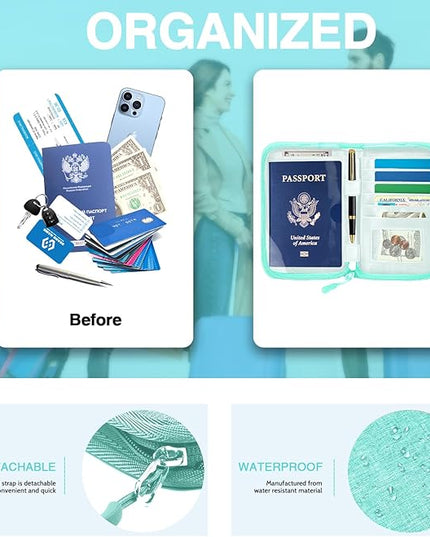 Passport Holder for Travel, Women Rfid Blocking Passport Wallet, Travel Essentials Premium Wallets, Waterproof Passport Holders Bag for Men Traveling, Travel Document Organizer Credit Cards Case