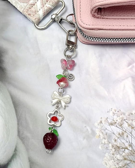 2PCS Cute Phone Charms Aesthetic Y2k Pink Guitar Strawberry Star Phone Straps Key Chains for Keys Bags Camera