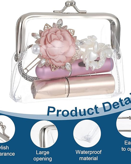 Xindojuz 3 Pcs Clear Coin Purse, Small Transparent Wallets for Women Metal Kiss Lock Change Pouch Jelly Wallets Clear Portable Coins Bags Change Purse, Plastic Waterproof Pvc Transparent Coin Wallet