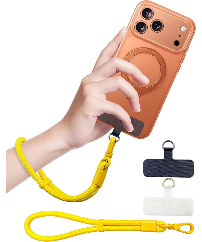 Phone Lanyard, Phone Wrist Strap for Cellphone Case, Adjustable Cell Phone Strap with 2 Tether Tabs for All Smartphones, Yellow