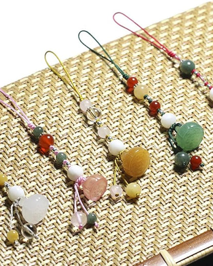 Jade Agate Phone Strap Car Key Pendant for Women Natural Stone Lotus Phone Lanyard Short Cellphone Chain Pink Color for Decoration