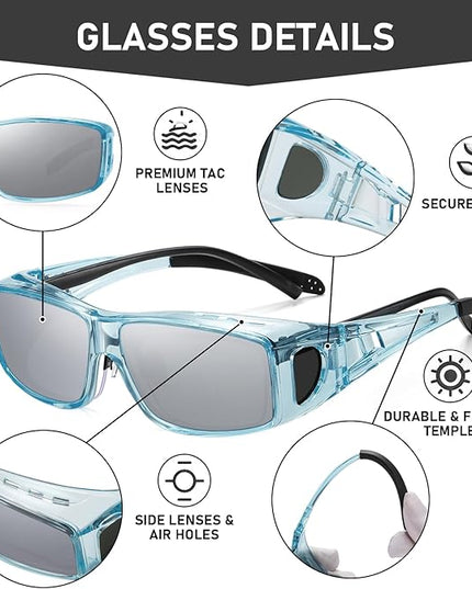 Wzerry Sunglasses Fit Over Glasses Polarized for Men Women, Wrap-Around Glasses UV400 Protection for Driving and Outdoor
