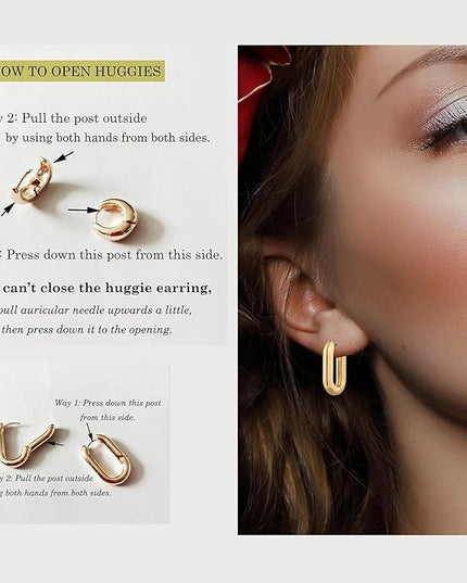 9 Pairs Gold Chunky Hoop Earrings Set for Women, 14K Gold Plated Twisted Huggie Hoop Earring Hypoallergenic, Lightweight Thick Open Hoops Earrings Jewelry Gifts.