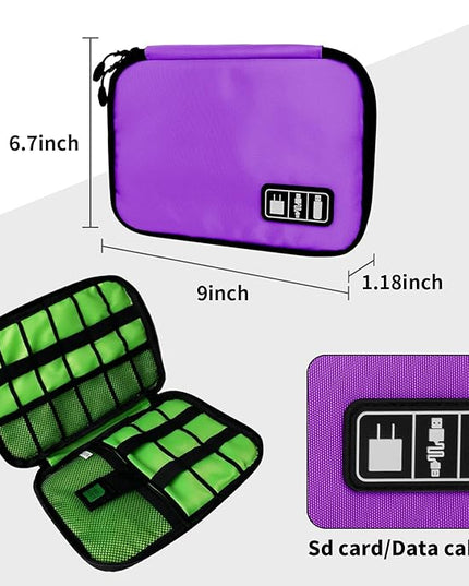 Electronics Travel Organizer,Portable Waterproof Electronic Travel Storage Bag for Small Charging Cord Storage,Charger,SD Card etc,for Travel,Business-Purple Green
