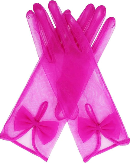 QRBTSCL Women's Short Tea Party Gloves Tulle Gloves with Bowknot Mesh Glove Wedding Bridesmaids Evening Party Glove