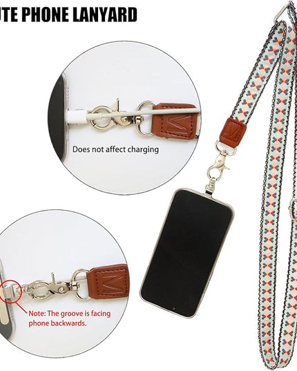 LEMEDE Wrist Keychain and Adjustable Phone Lanyard, Silver Hook Phone Crossbody Strap with 360° Rotating Phone Pads