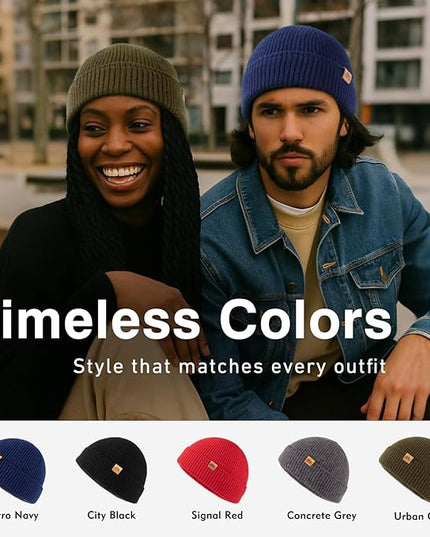 TOP-EX PolarWool™ 100% Merino Wool Fisherman Beanie Hat | Soft Single Layer Warm Short Sailor Trawler Cap for Men Women