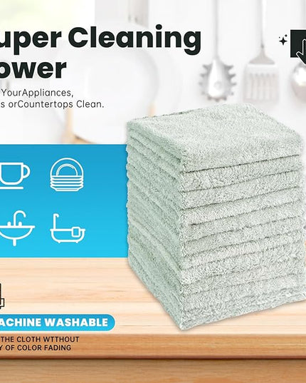 12 Pack Cleaning Cloth,Ultra Soft Absorbent Quick Drying Microfiber Cleaning rags,No scratches,Reusable,Washable,Lint Free Cleaning Towels for Kitchen,Window,Glass,car,11.8"×11.8"(Light Green)