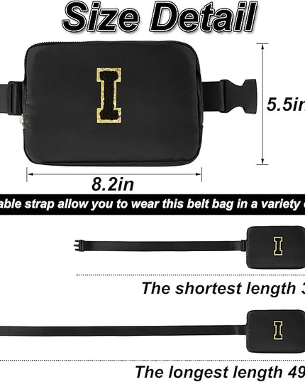 Uygafly Personalized Belt Bag for Women Girls - Fashion Mini Waist Packs with Adjustable Strap - Trendy Travel Fanny Pack Crossbody Bags with Initial Letter - Teen Gifts | Black,Black I