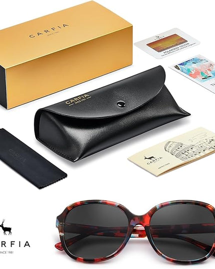CARFIA Acetate Oversized Square Polarized Sunglasses for Women UV Protection Retro Trendy Big Shades